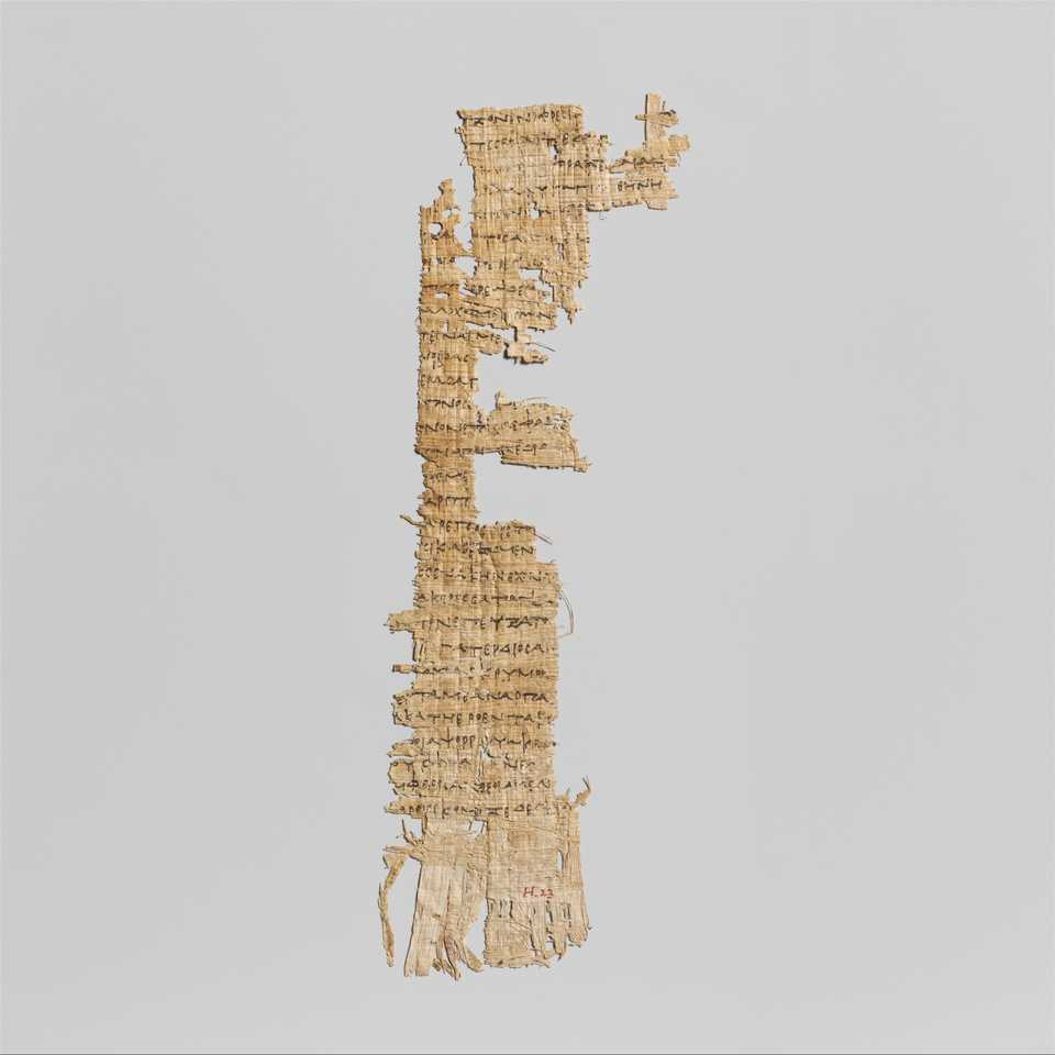 Fragmento de papiro com trechos da Odisseia, de Homero, uma das obras mais importantes da Grécia Antiga. Data de c.285–250 AEC. Fonte: Metropolitan Museum of Art. Fragmento de papiro com escrituras gregas
